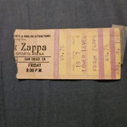 Vtg 1980 Frank Zappa Music Concert Ticket Stub. San diego.